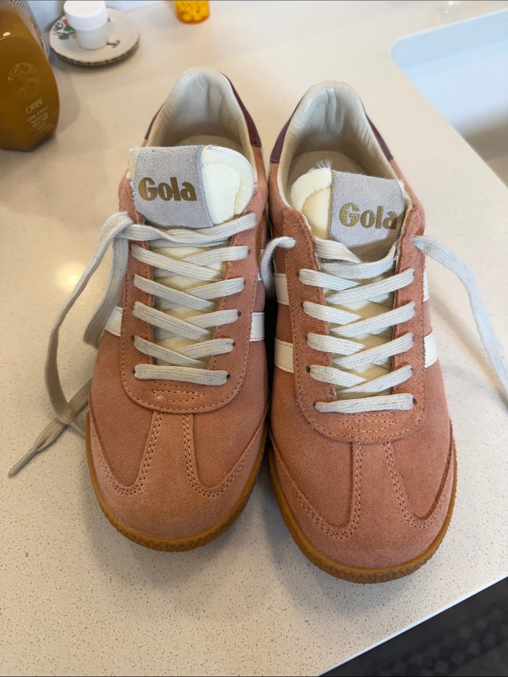 Gola Suede Blush Pink Retro Runner with White Stripes